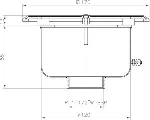 AISI 316 Paslanmaz Çelik Kare Dip emiş 1 1/2” alttan bağlantılı